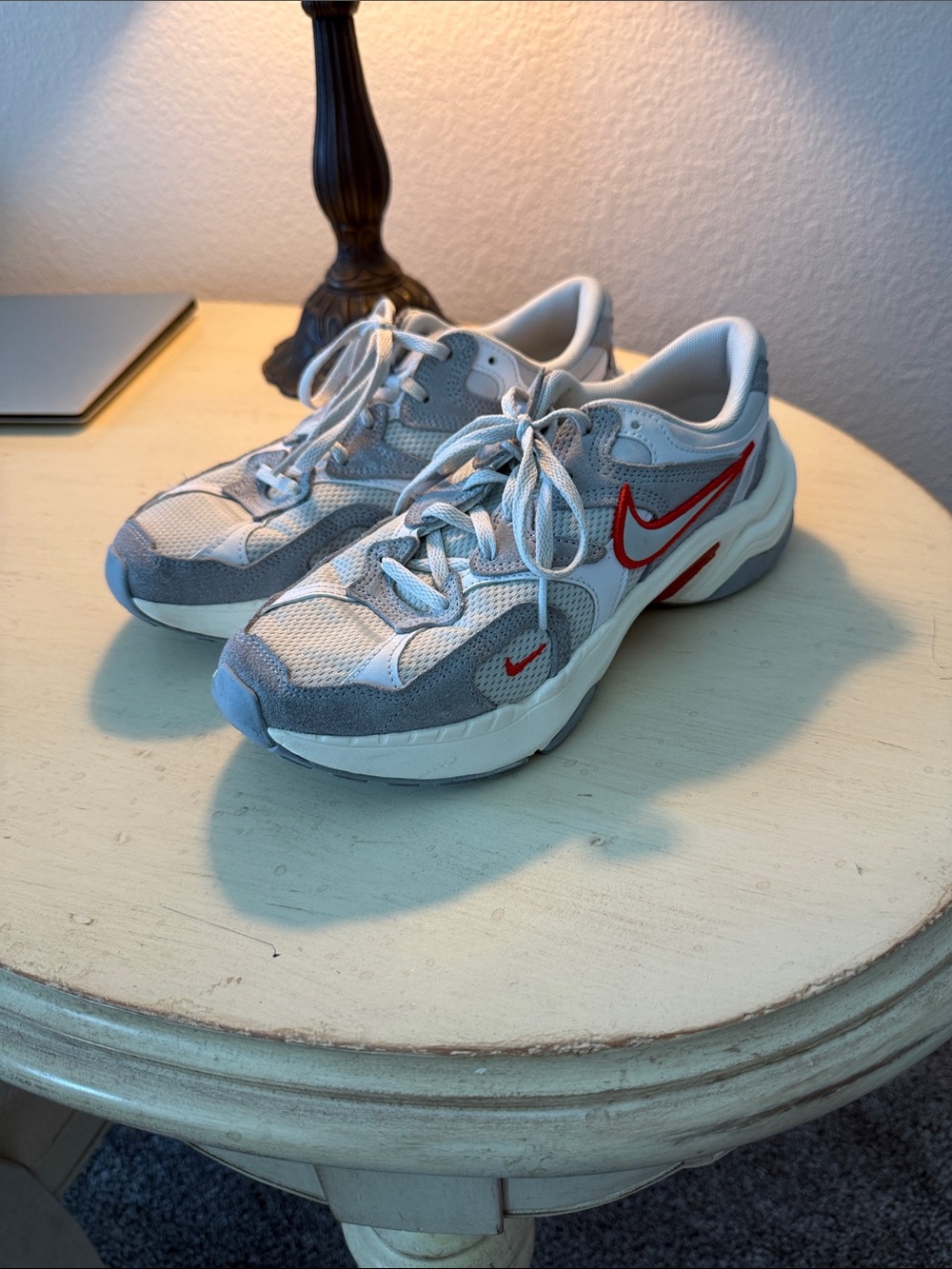 Nike Women's AL8 Gray and Red Mesh Suede Sneakers